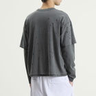 BEAMS Men's Layered Damage Long Sleeve T-Shirt in Black/Black