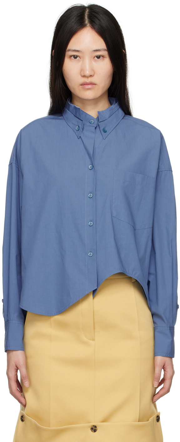 Recto Blue Asymmetric Cropped Shirt Recto