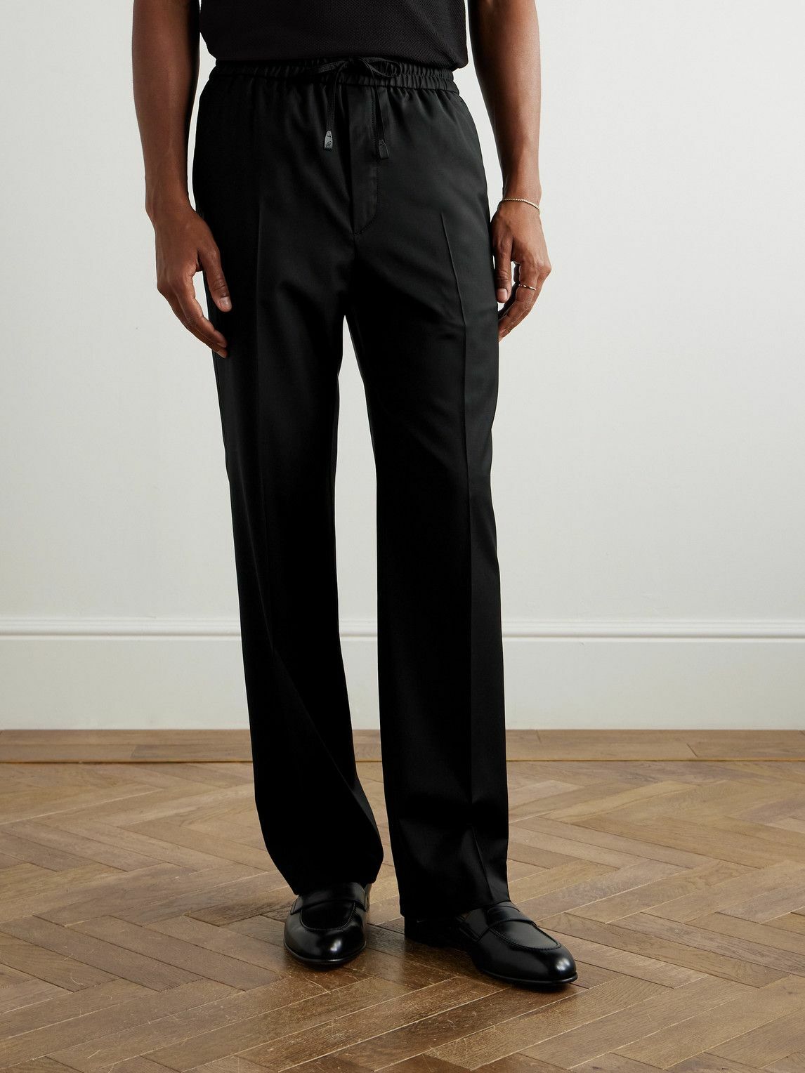 Brioni - Asolo Straight-Leg Pleated Wool-Blend Drawstring Trousers - Black
