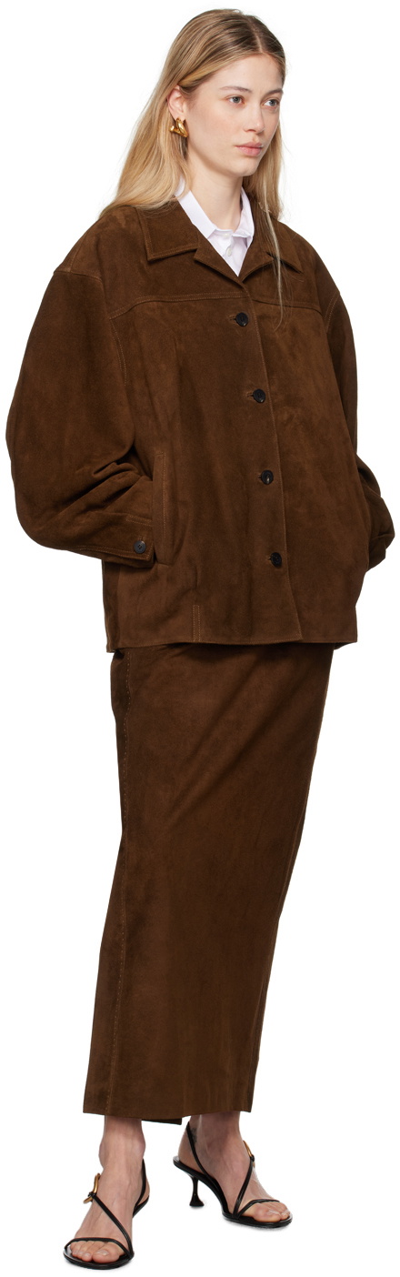 LE17SEPTEMBRE Brown Spread Collar Leather Jacket