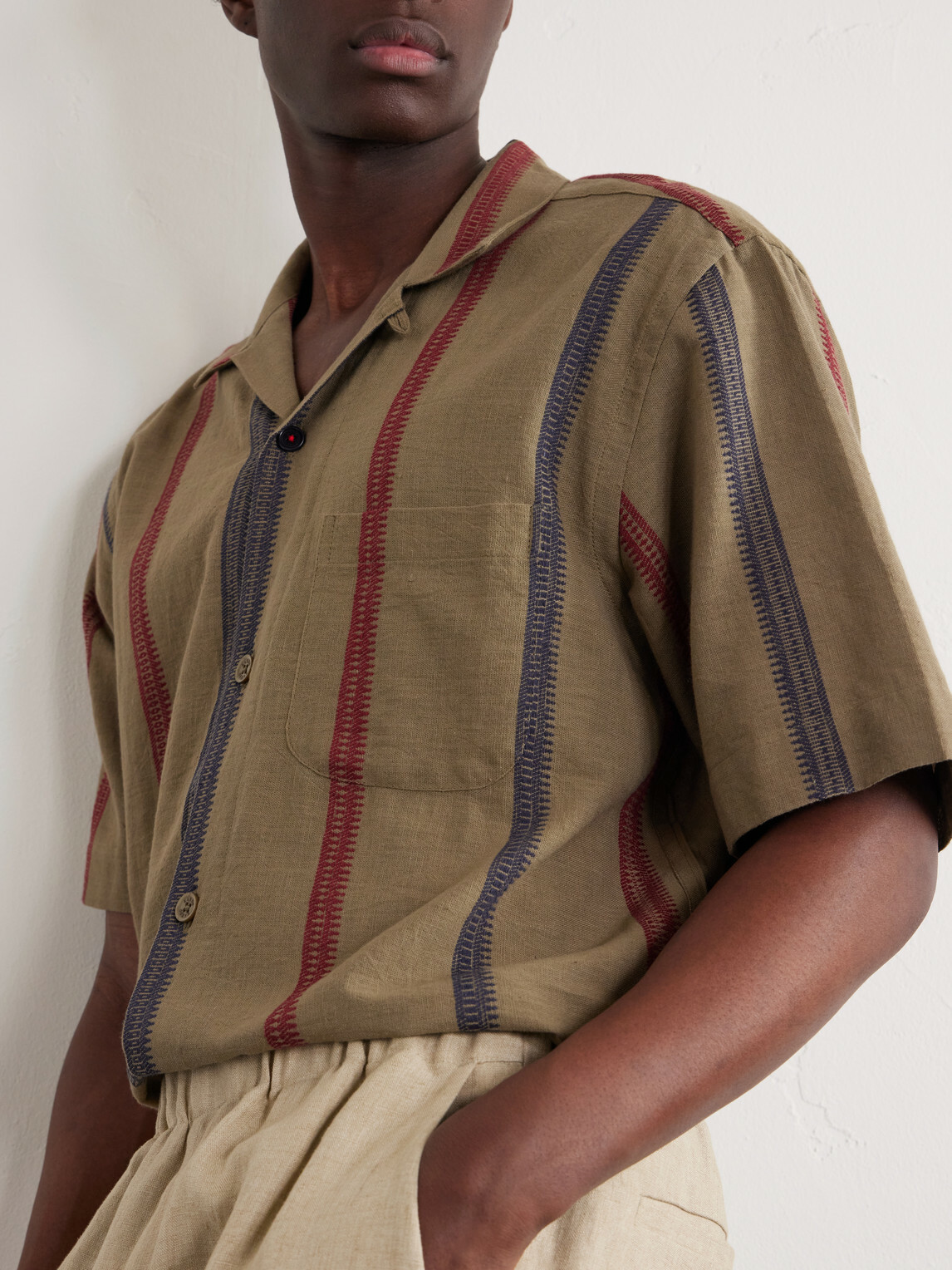 Kardo - Ronen Camp-Collar Striped Jacquard-Knit Cotton Shirt - Green