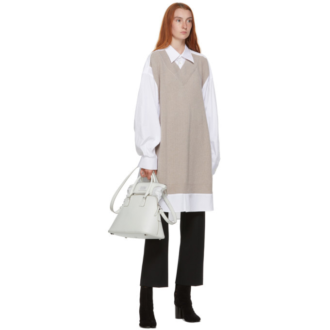 Maison Margiela White and Beige Knit Shirt Dress Maison Margiela