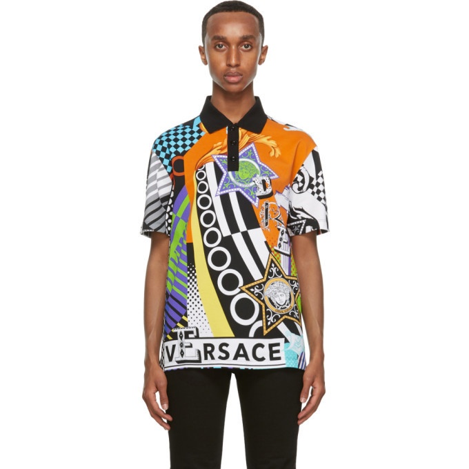 Photo: Versace Multicolor Collage Print Taylor-Fit Polo