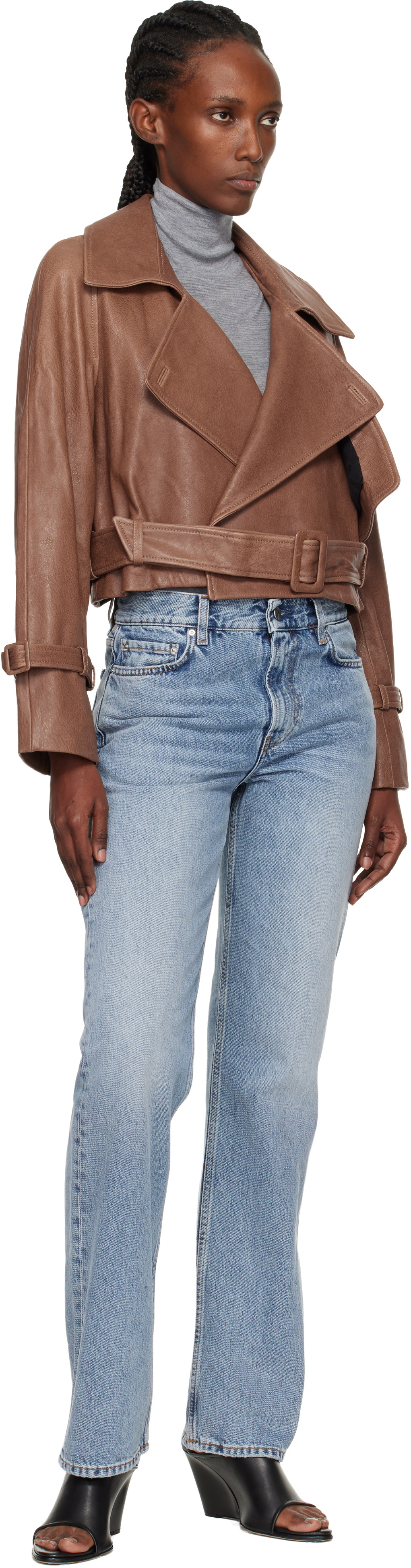 Nour Hammour Tan Hatti Cropped Leather Jacket