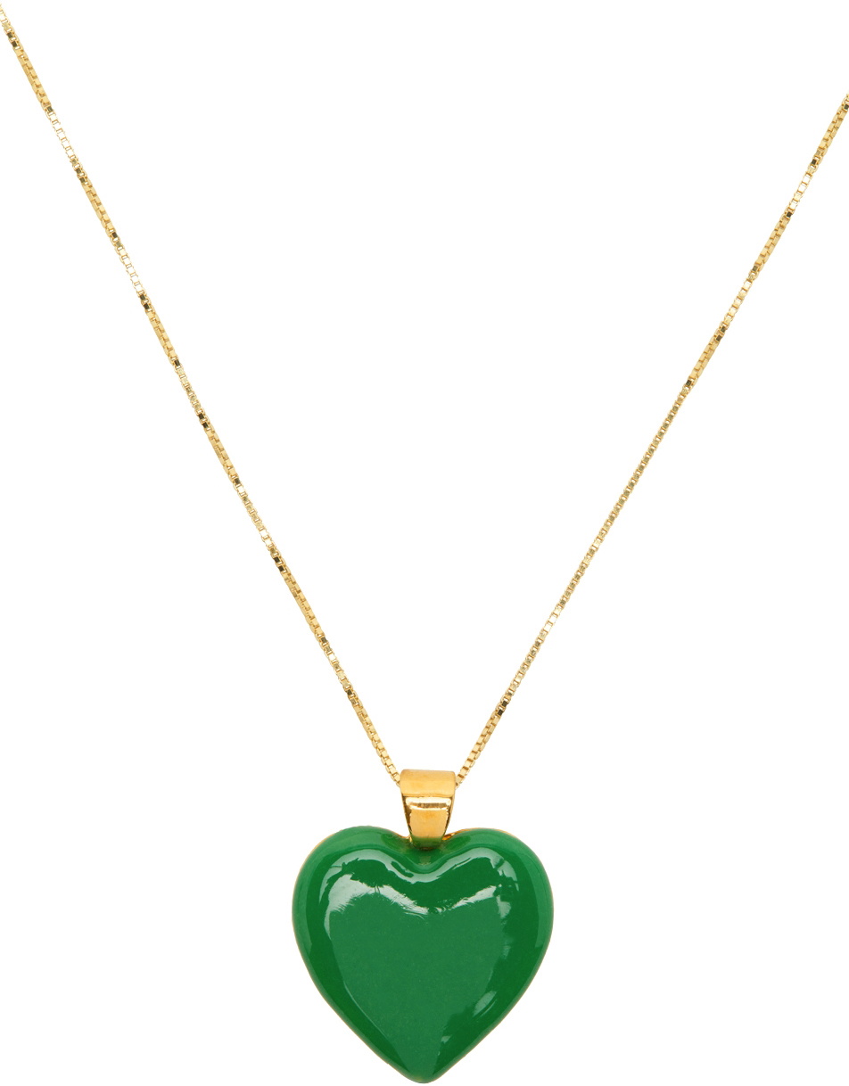 VEERT Gold & Green Enamel Heart Pendant Necklace