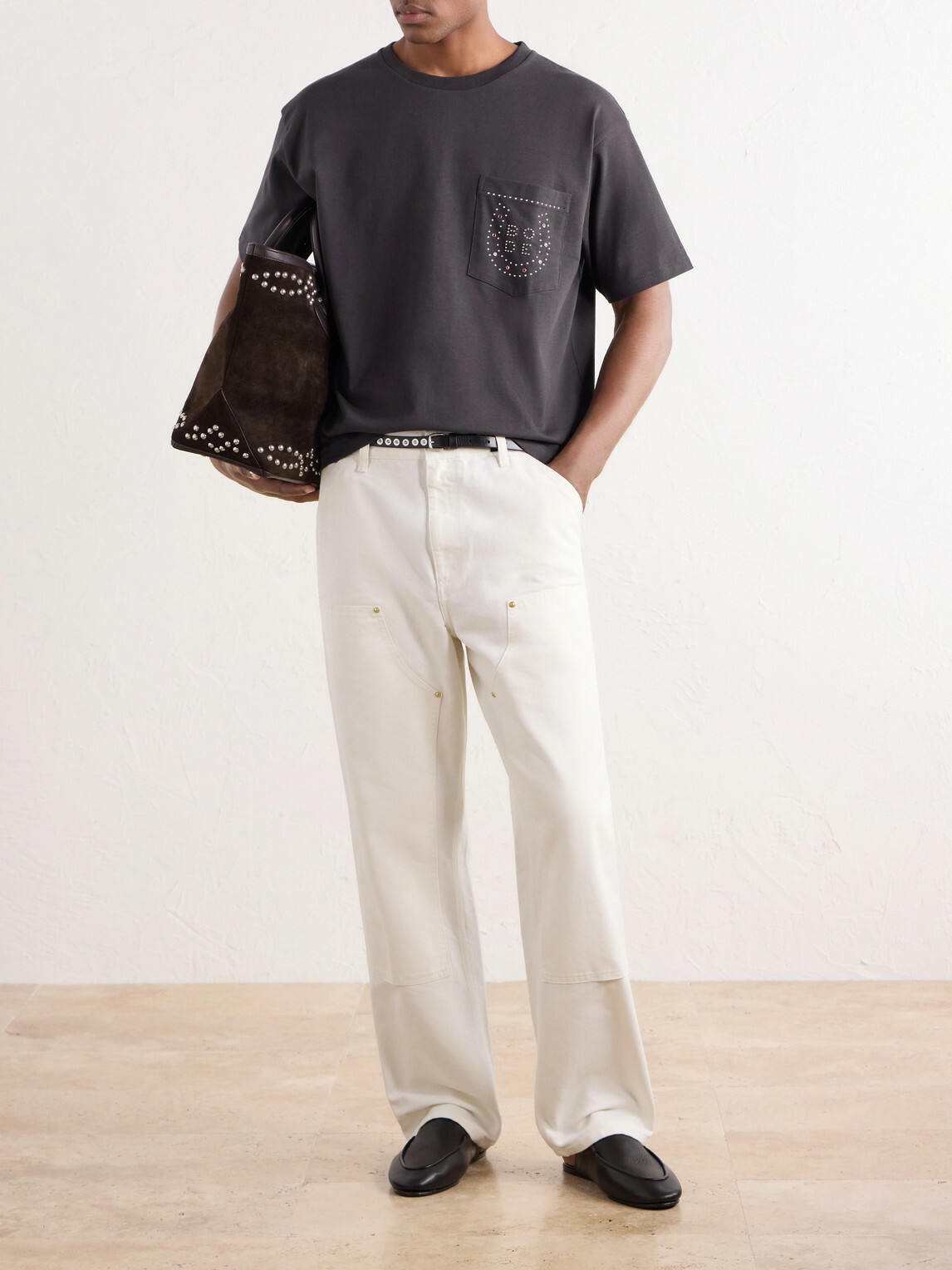 BODE - Studded Cotton-Jersey T-Shirt - Black