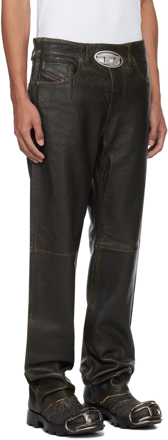 Diesel Brown P-Kooman Leather Pants Diesel