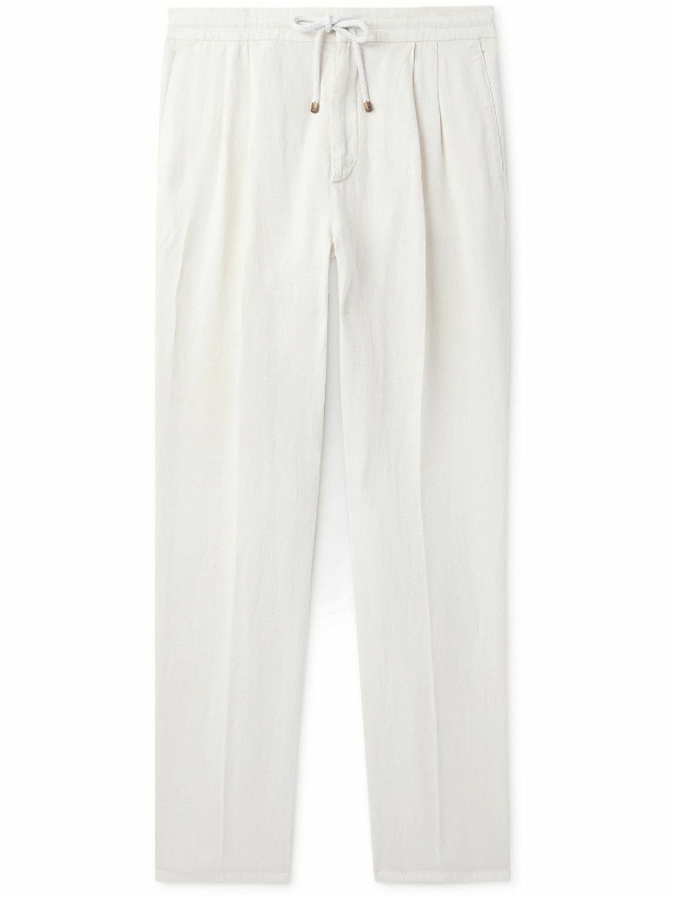 Photo: Brunello Cucinelli - Straight-Leg Pleated Linen-Twill Drawstring Trousers - White