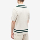 END. x Beams Plus 'Ivy League' Cricket Knit Polo Shirt in Ivory/Dark Green