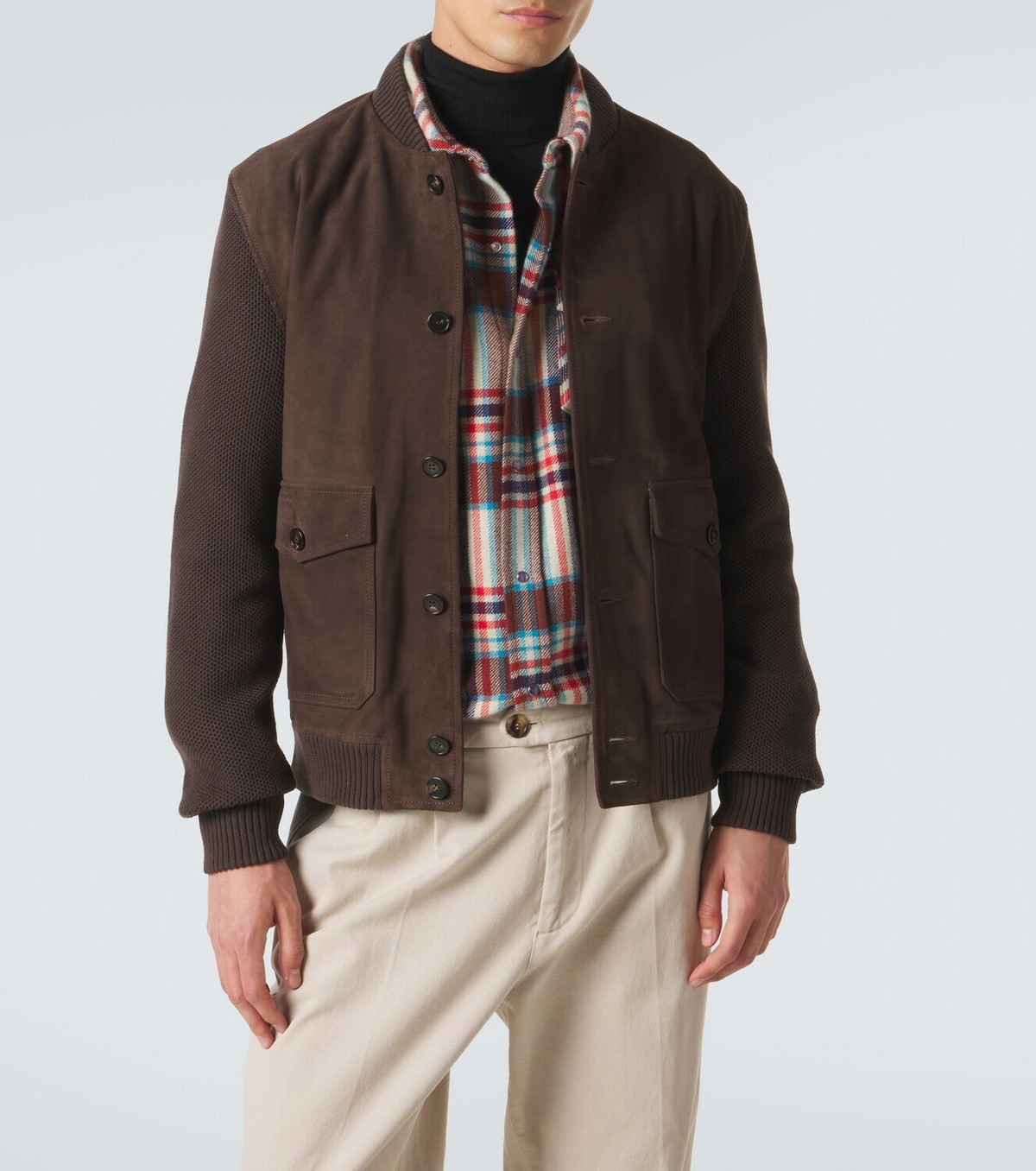 Slowear Cotton-trimmed suede bomber jacket