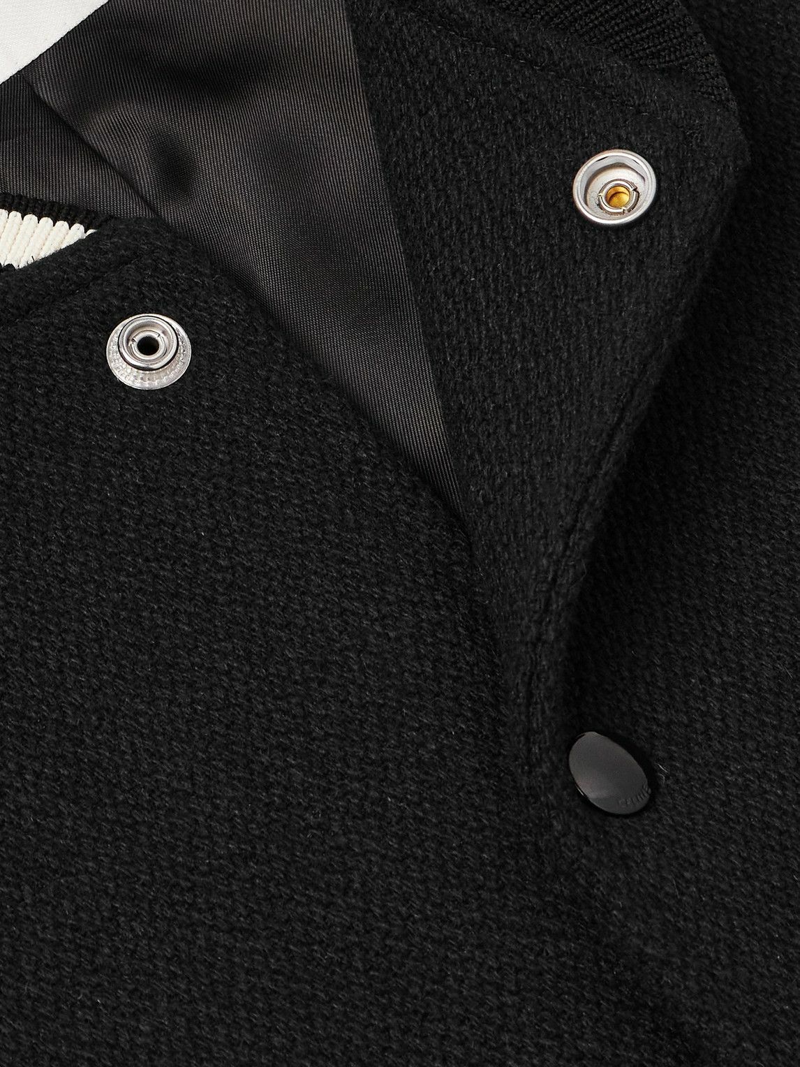 CELINE - Teddy Striped Colour-Block Leather-Trimmed Virgin Wool-Blend Varsity Jacket - Black