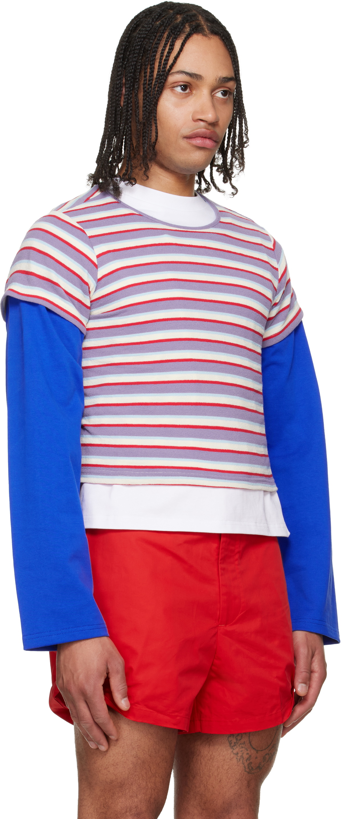 LII Purple & Red Cropped Stripe T-shirt