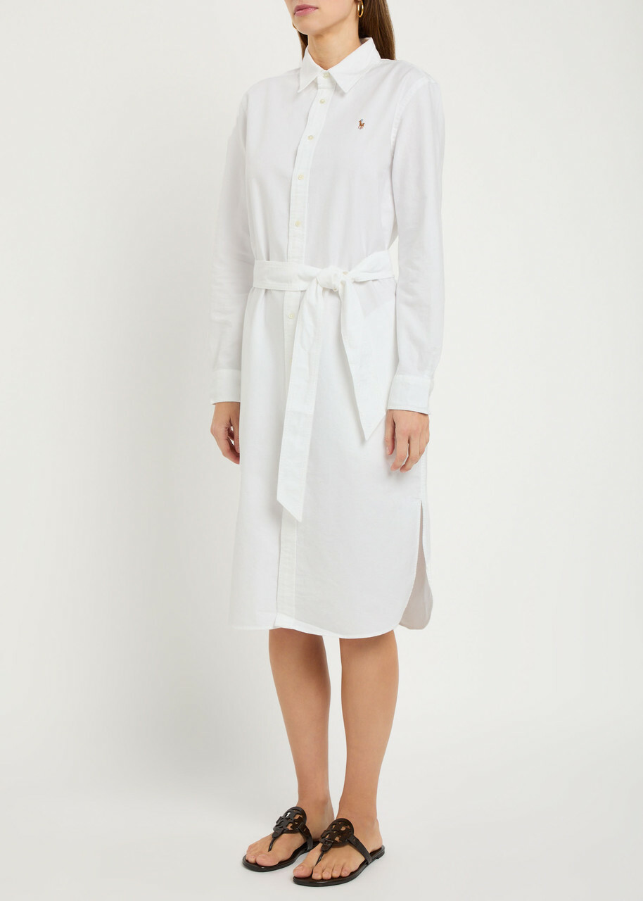 Polo Ralph Lauren Belted Cotton Midi Shirt Dress White
