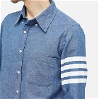 Thom Browne Men's 4 Bar Button Down Chambray Shirt in Blue