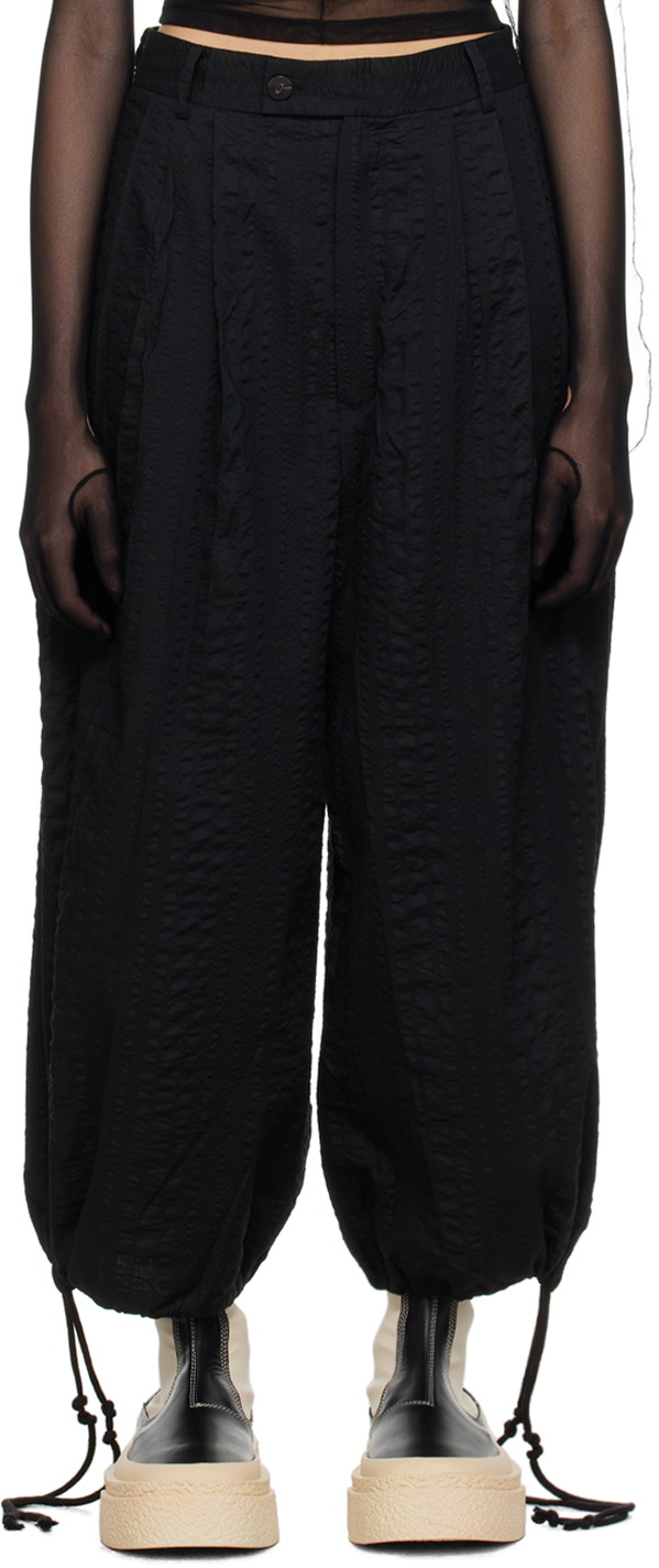 Subtle Le Nguyen Black Crinkled Trousers