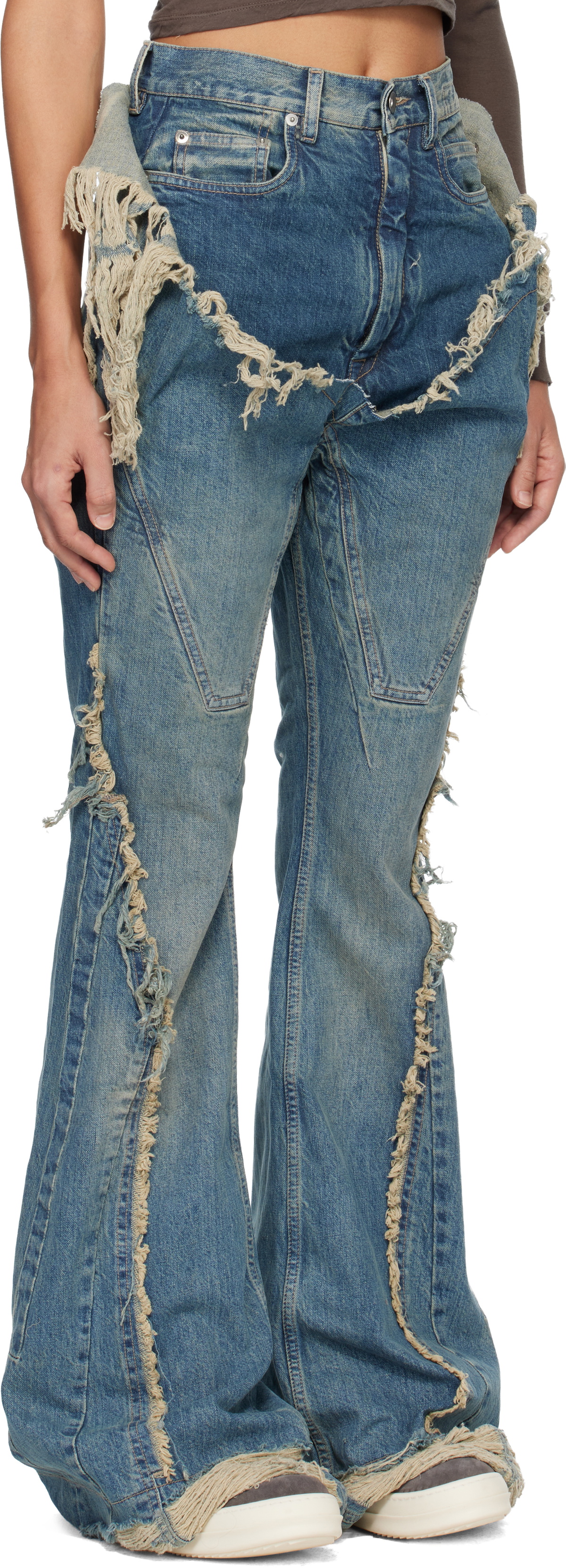 Rick Owens DRKSHDW Blue Temple Slivered Bootcut Jeans