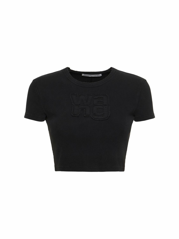 Photo: ALEXANDER WANG Distressed Ribbed Cotton Crop T-shirt