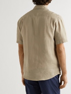 Dunhill - Logo-Embroidered Linen Shirt - Neutrals
