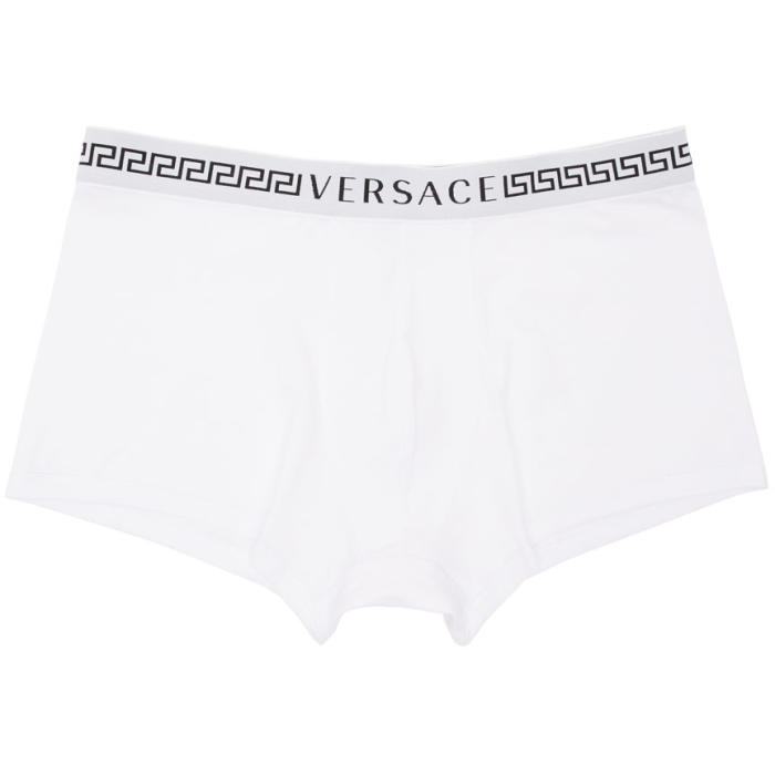 Versace Underwear White Logo and Greek Key Boxer Briefs 