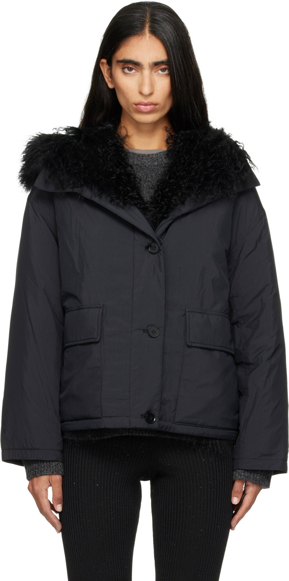 Yves Salomon Black Short Down Jacket