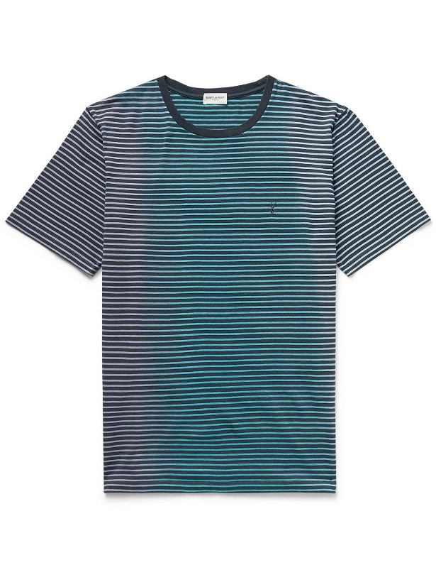 Photo: SAINT LAURENT - Dégradé Striped Cotton-Jersey T-Shirt - Blue