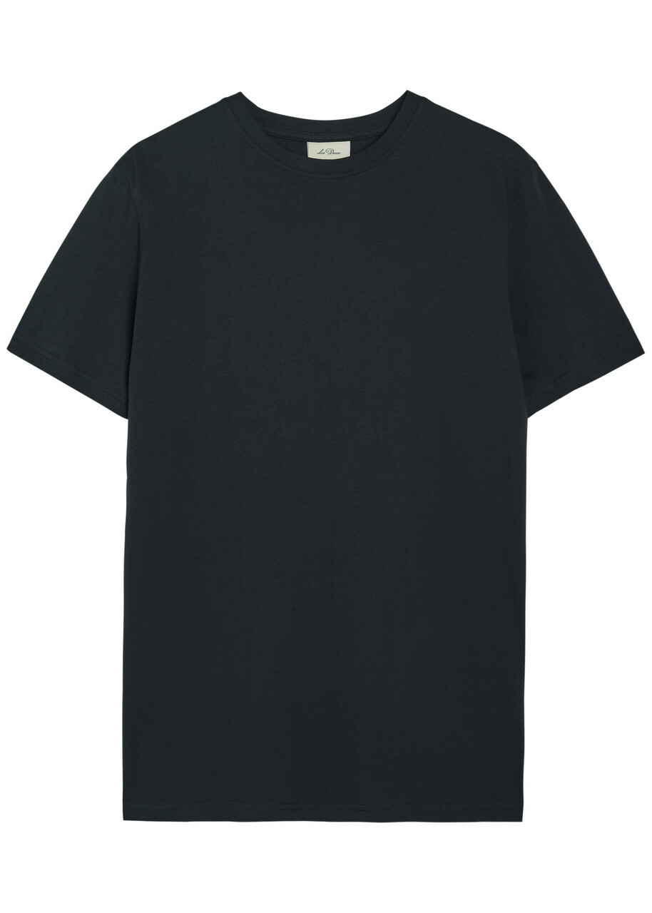 Les Deux Flower Printed Cotton T-shirt Navy