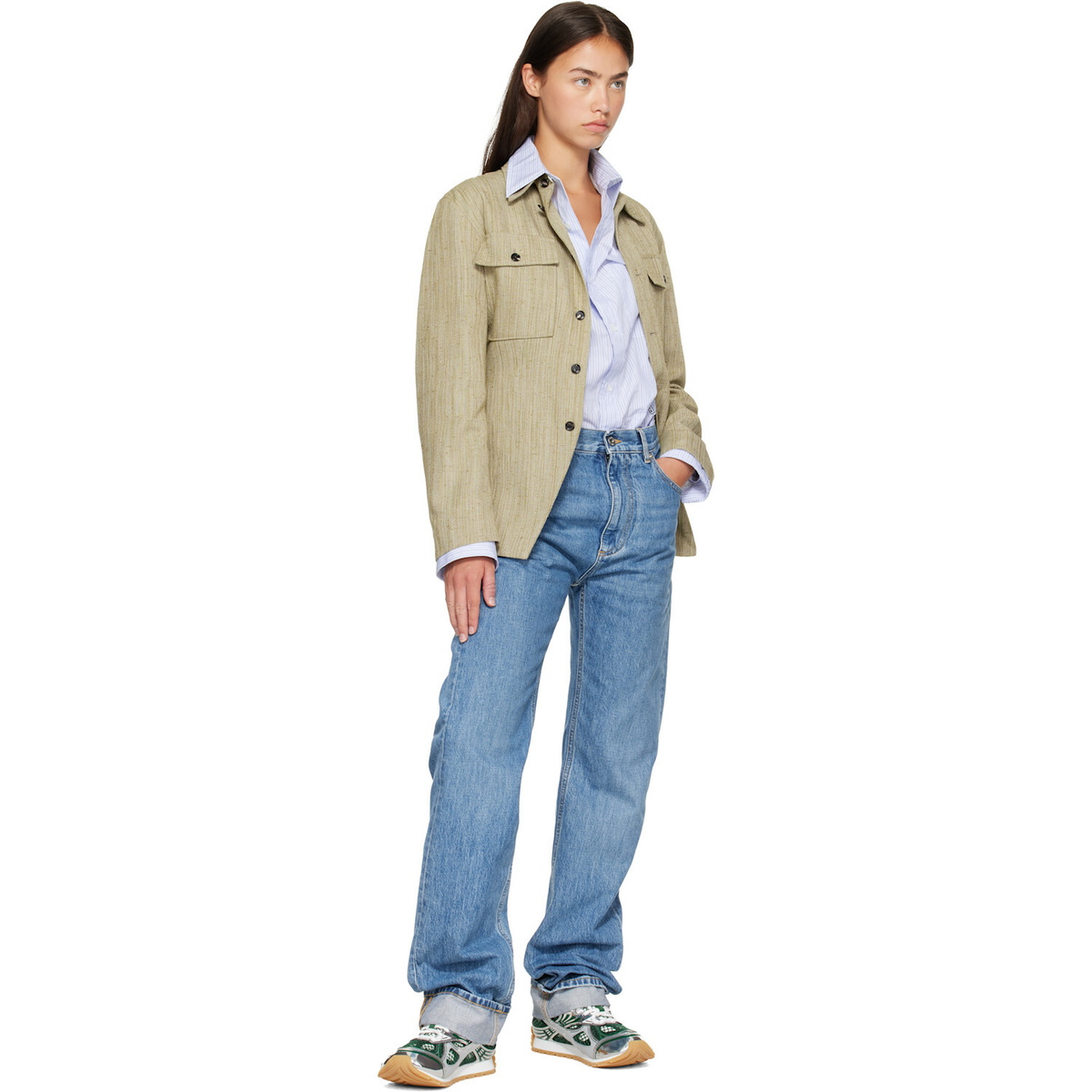 Bottega Veneta Silver & Green Orbit Sneakers