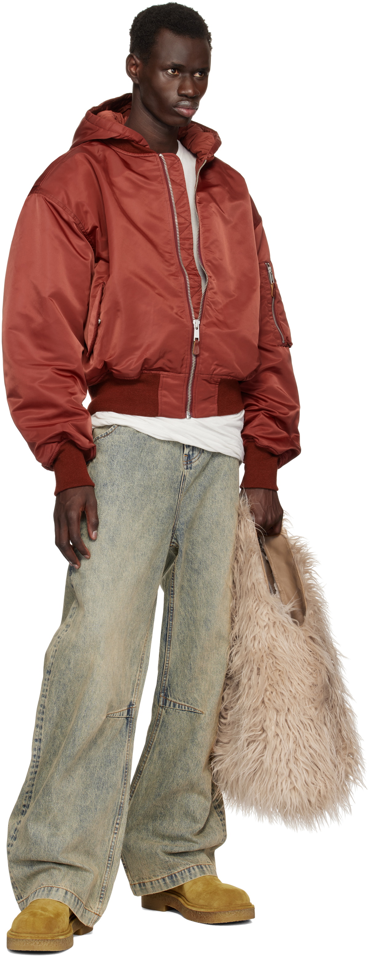 Entire Studios Red Hooded Broad Bomber Jacket Entire Studios