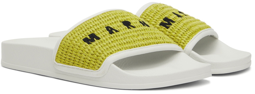 Marni White Raffia Pool Slides Marni