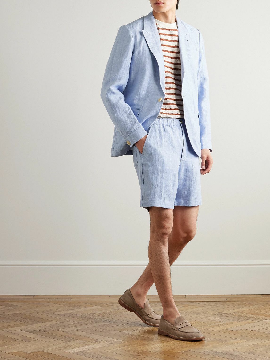 Oliver Spencer - Osborne Straight-Leg Linen Drawstring Shorts - Blue