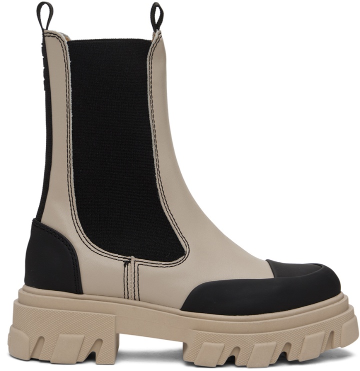 Photo: GANNI Taupe Cleated Mid Chelsea Boots
