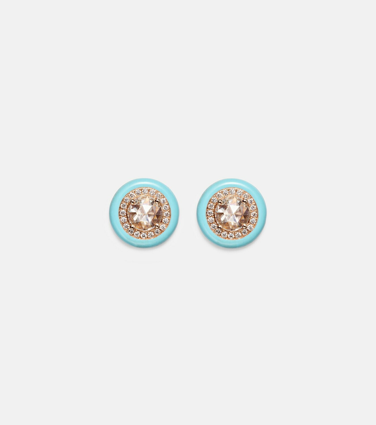 Kamyen 18kt rose gold and enamel earrings with diamonds
