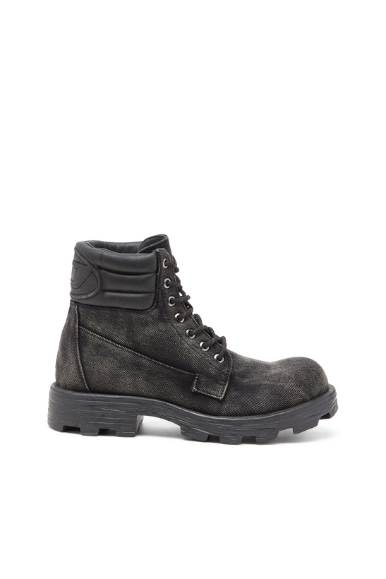 Photo: Diesel D-Hammer-Combat boots in denim and leather - Boots Womens in Grey
