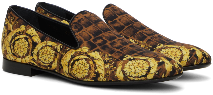 Versace Brown Lamb Ovis Aries Aries Slip-On Loafers