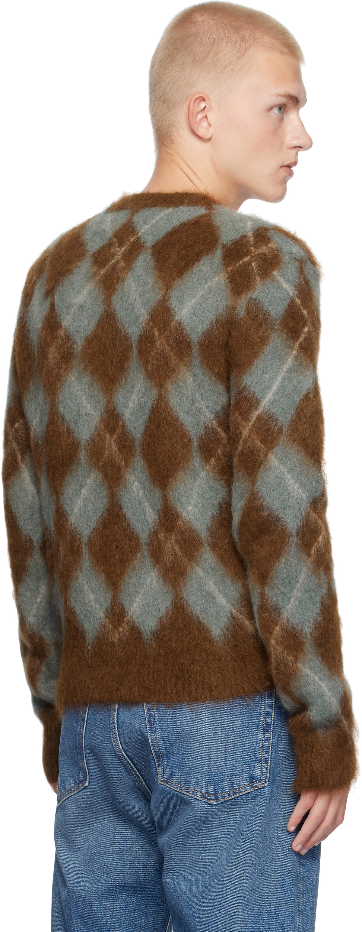 AMI Paris Blue & Brown Alpaca Mohair Brushed Argyle Sweater