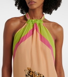 Roberto Cavalli Asymmetric printed silk midi dress