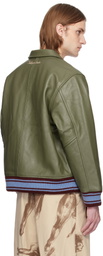 KidSuper Green Patchwork Face Leather Varsity Jacket