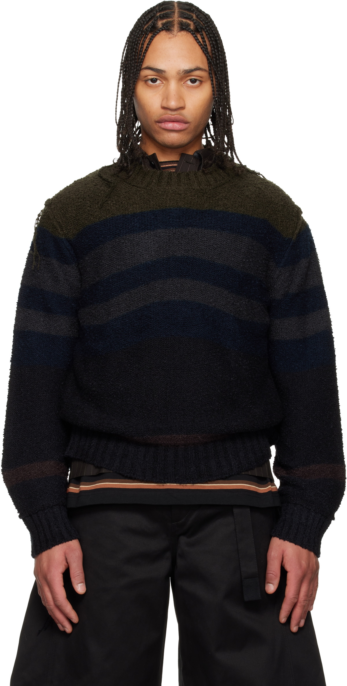 sacai Navy Horizontal Stripe Knit Pullover Sweater Sacai
