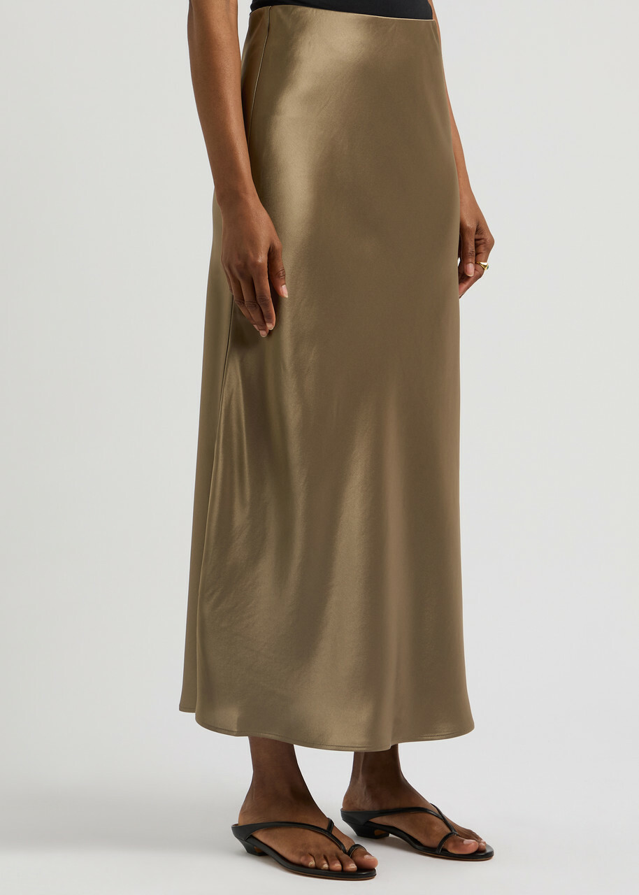 BY Malene Birger Boshan Satin Midi Skirt Light Brown