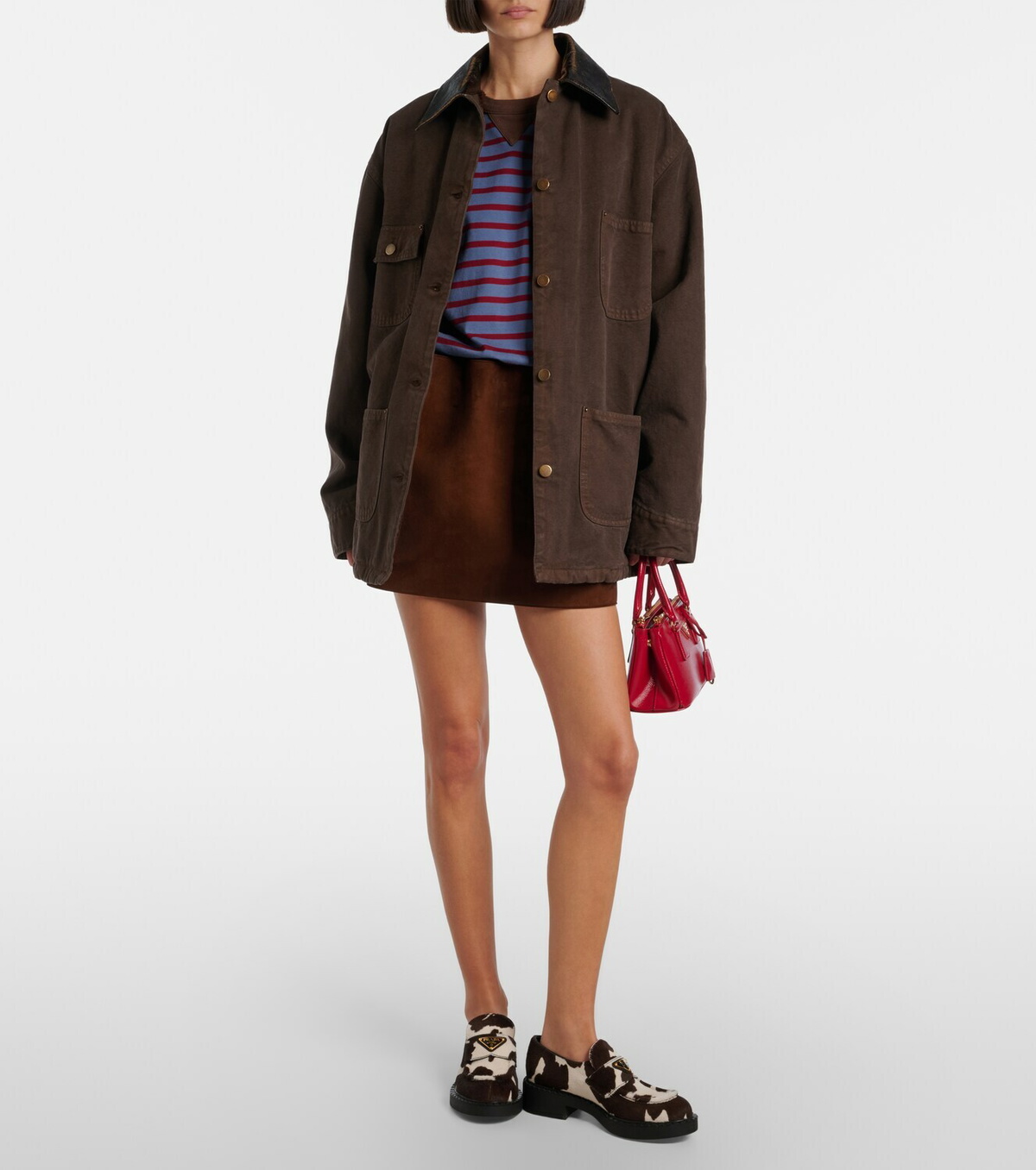 Prada Chocolate cow-print calf hair loafers
