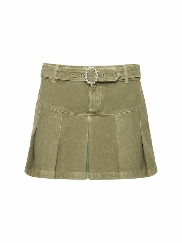 Photo: ALESSANDRA RICH - Pleated Denim Mini Skirt W/ Buckle