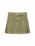 ALESSANDRA RICH - Pleated Denim Mini Skirt W/ Buckle