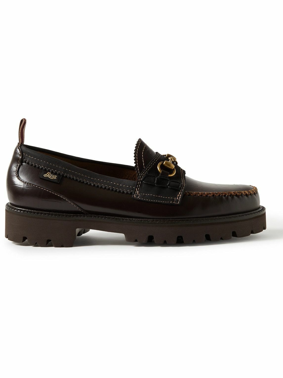 Photo: G.H. Bass & Co. - Nicholas Daley Lincoln Weejuns® Embellished Suede-Trimmed Croc-Effect Leather Loafers - Brown