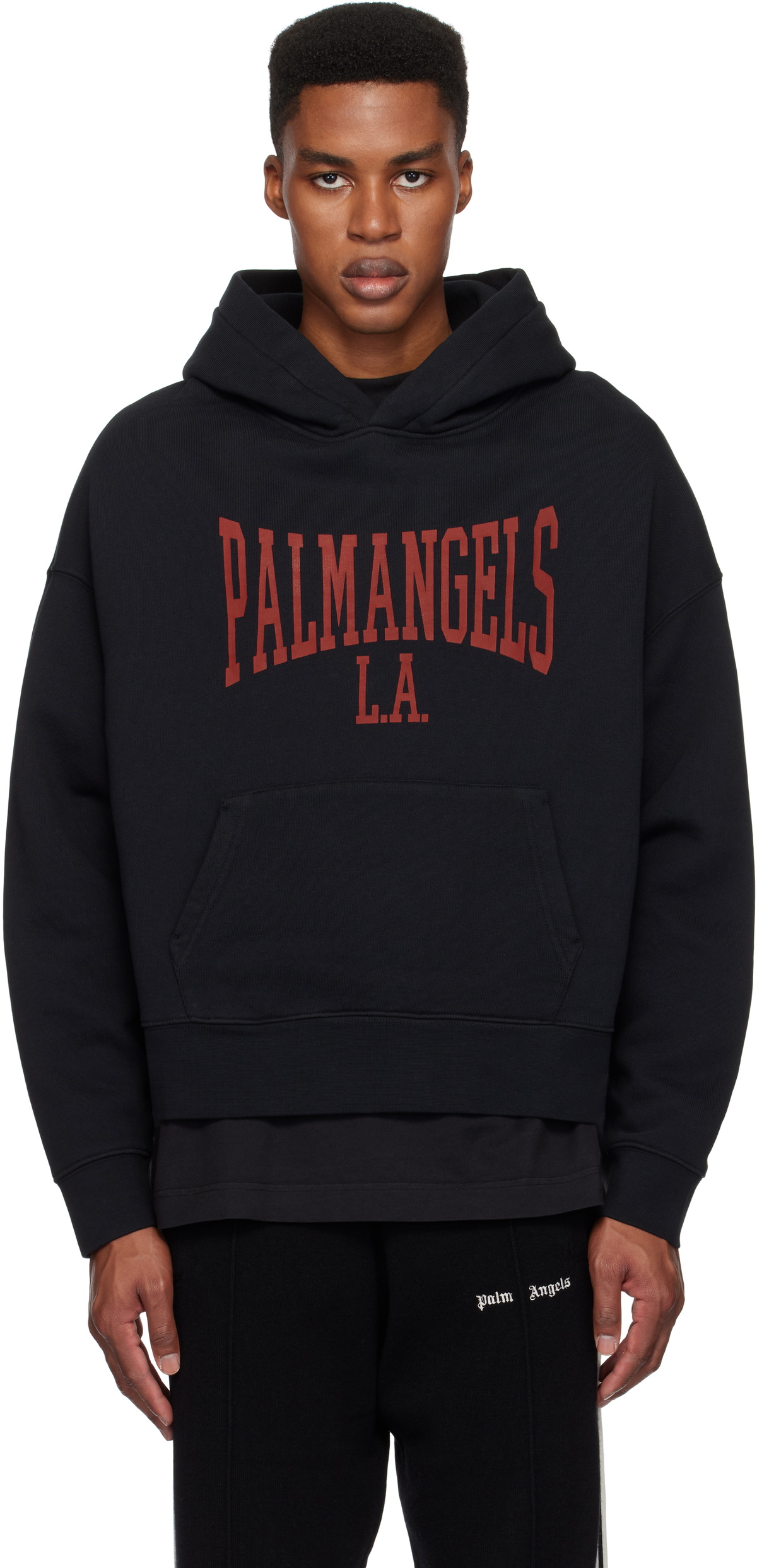 Palm Angels Black and Red Hawaiian Pile Hoodie Palm Angels