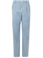 Caruso - Panarea Straight-Leg Pleated Cotton-Blend Twill Suit Trousers - Blue