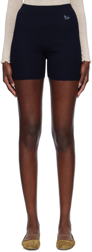 Photo: Maison Kitsuné Navy Baby Fox Patch Fine Ribbed Shorts