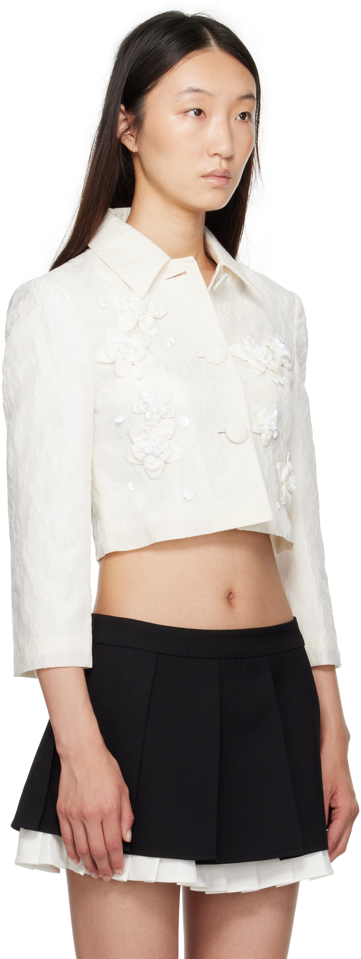 SHUSHU/TONG White Pointed Collar Short Jacket