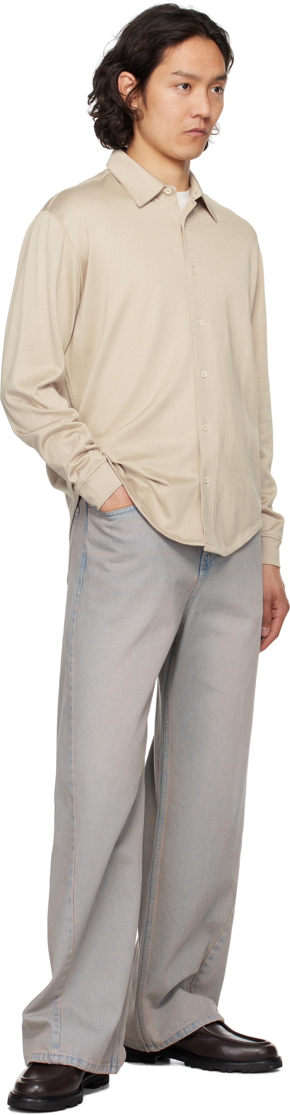 Lady White Co. Off-White L/S Jersey Button Down Shirt
