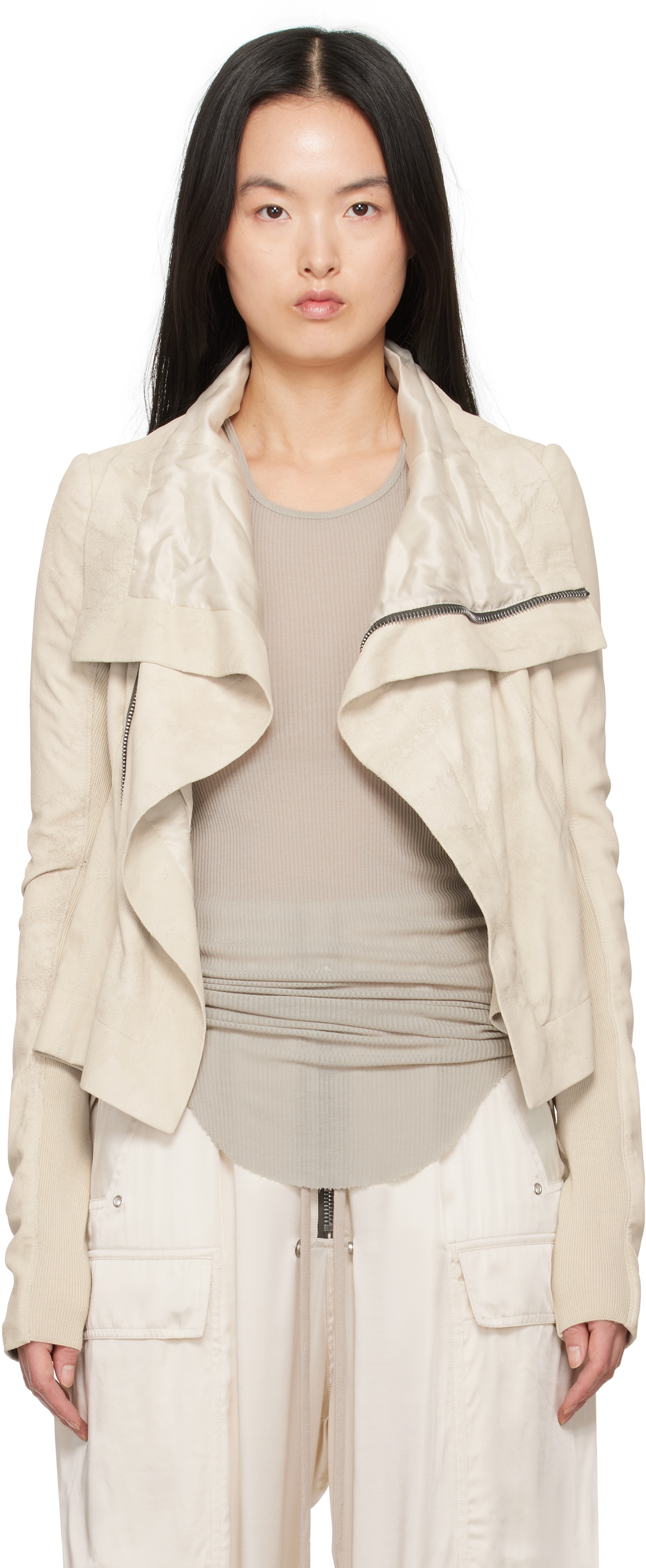 【関税&送料込み】Rick Owens Hollywood Naska Biker Clothin Rick Owens Off-White Hollywood Naska Leather Biker Jacket