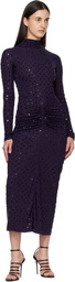 ALAÏA Purple Draped Fluid Strass Jersey Maxi Dress